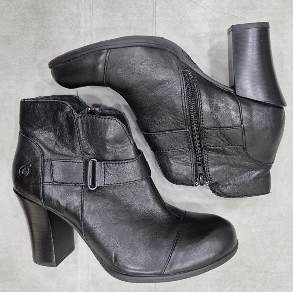 Born ankle boots women's 7 black leather block heel cap toe side zip - Picture 9 of 14